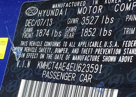 2014 Hyundai Accent Gls из США, поврежденный, VIN KMHCT4AE4EU623591